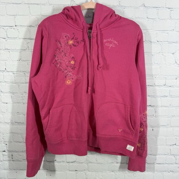 Vintage Y2K Athletic Hoodie Women XL Fuchsia Embroidered Floral Full Zip Jacket - Picture 1 of 16